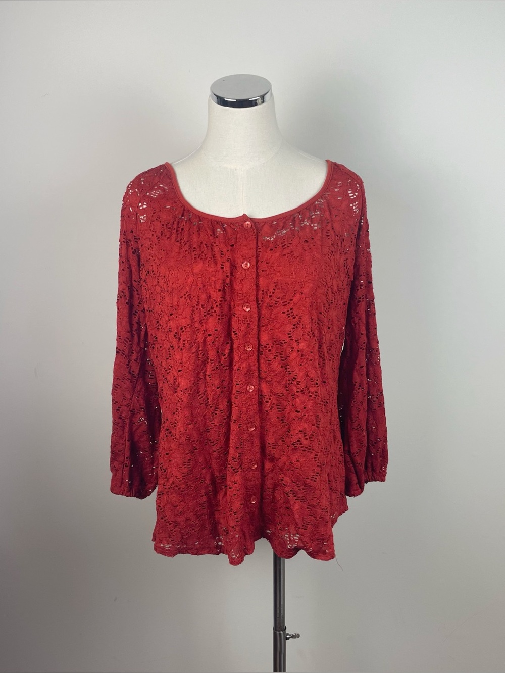 Fenn Wright Manson Red Lace Floral Eyelet Top New Women Size 1X